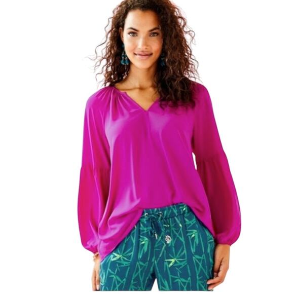 Lilly Pulitzer Womens‎ Charleigh Top in Fucsia Pink Sz XXS Lightweight Preppy - Picture 1 of 13
